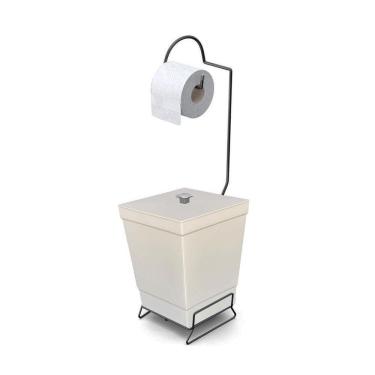 Imagem de Lixeira Com Suporte De Papel Higiênico Em Aço Preto - Stolf Areia