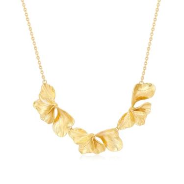 Imagem de FILMOON Colar de flor dourada com folha de ginkgo dourado para mulheres, colar de gargantilha grossa, festa de casamento, baile, joias para presente