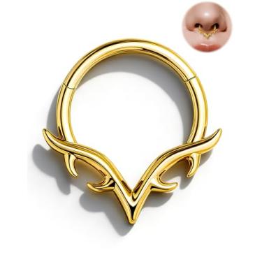 Imagem de OUFER Anéis de septo de 16 g, joias de septo de asas de lâmina, clique de segmento articulado em forma de V, argolas de nariz de aço cirúrgico hipoalergênico, Helix Daith Tragus, joia de piercing de