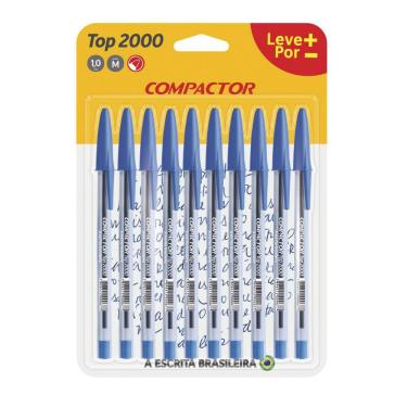 Imagem de Caneta Esferográfica Compactor Top 2000 1.0mm Azul com 10 Unidades