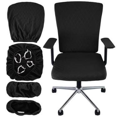Imagem de VZLQZJMKY Conjunto de 4 capas de cadeira de escritório com 4 alças extra elásticas universais, capa de cadeira de escritório extensível para cadeira de escritório, apoio de braço, encosto para cadeira