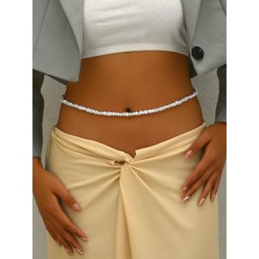 Imagem de Corrente de cintura feminina Boho pérola – Corrente de barriga com contas ajustáveis, joia corporal de praia, contas de cintura de biquíni de verão, colar de cintura em camadas, acessórios de corrente