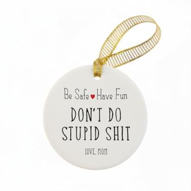 Imagem de Mancheng-zi Ornamento de Natal para mãe, presentes engraçados para decoração de árvore de Natal, enfeites decorativos de cerâmica para pendurar Don't Do Stupid Mother