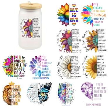 Imagem de KQ18011 UV DTF Cup Wraps adesivo de transferência impermeável para copos de vidro, móveis, artesanato, faça você mesmo, adesivos de transferência para garrafa de água DIY, decalque para laptop, carro