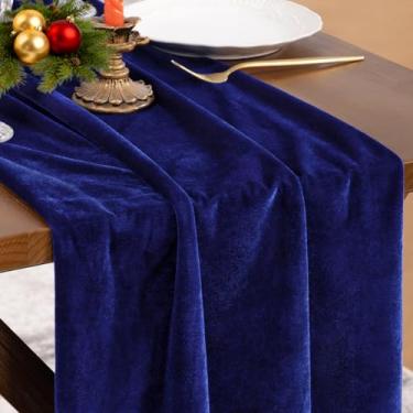 Imagem de Socomi Corredor de mesa de veludo azul royal 50 x 300 centímetros 3 m toalha de mesa tecido luxuoso algodão Ação de Graças Natal corredor de casamento para chá de panela de ano novo