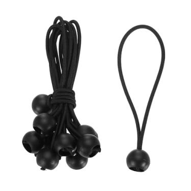 Imagem de PATIKIL Cordão elástico de 15 cm, 30 peças de cordas elásticas com esferas, lona de dossel, cordão elástico para acampamento ao ar livre, postes de barraca de abrigo de carga, preto