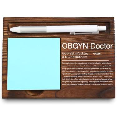Imagem de VYNWPDFLI OBGYN Presente médico – Decoração de mesa de especialista em saúde feminina, organizador de consultório médico atencioso, presente de agradecimento médico gravado, suporte de notas adesivas