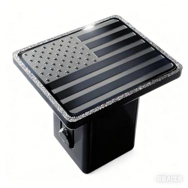 Imagem de Inserção de plugue de tubo de cobertura de engate de reboque com bandeira americana de 1,25 polegadas (plástico preto, 3,2 cm)