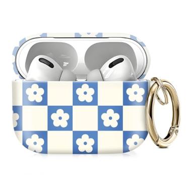Imagem de Linda capa compatível com AirPods Pro 2ª/1ª geração, capa protetora com chaveiro dourado, serve para modelos 2023/2022/2019, para mulheres, meninas (tabuleiro xadrez retrô azul)