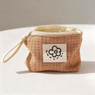 Imagem de 1 mini bolsa cosmética com zíper de algodão macio ferramentas de maquiagem bolsa de armazenamento de batom acessórios cosméticos organizadores, Marrom
