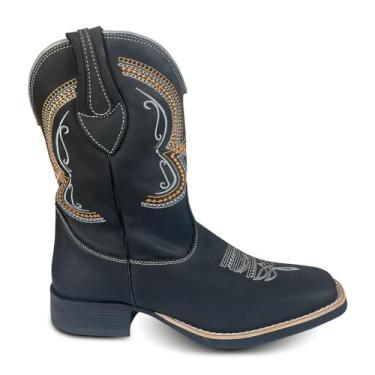 Imagem de Bota Masculina Texana Couro Legítimo Country Bico Quadrado Resistente Paint Horse (Preto, BR, Adulto, Numérico, 42)