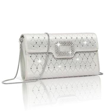Imagem de BASABELA Bolsa clutch de strass para noite feminina formal elegante com alça de corrente para casamentos, coquetéis, festas de formatura, Prata., Small
