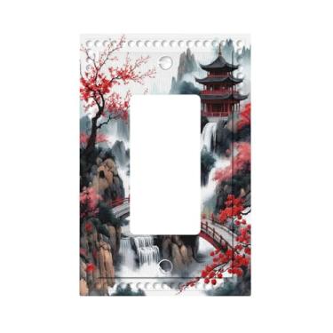 Imagem de HLCoChT Capas de interruptor de luz de arte decorativa cerejeira - placa de interruptor de ponte pagode flor enseada 1 gangue Rocker Outlet placa decorativa de interruptor placa frontal GFCI capas de