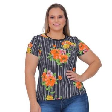 Imagem de Blusa Plus Size Manga Curta Estampada Colorida-Feminino