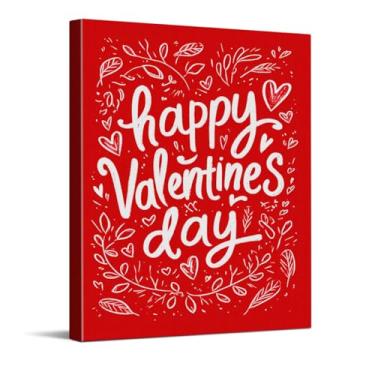Imagem de CYFDYVT Impressão de arte de parede Doodle Happy Valentine's Day Lettering com fundo vermelho para decoração de casa romântica arte em tela para quarto sala de estar 20 x 25 cm
