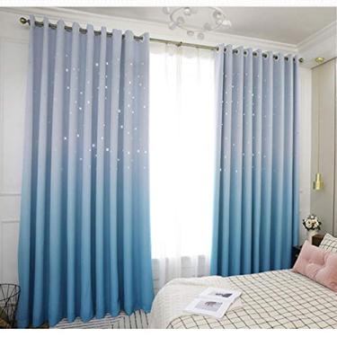 Imagem de Cortina blackout de camada dupla com estrelas abertas, cortinas blackout de voile transparente, cortina de renda para quarto de meninas, com sobreposição de tule, cortina de dois andares para sala de