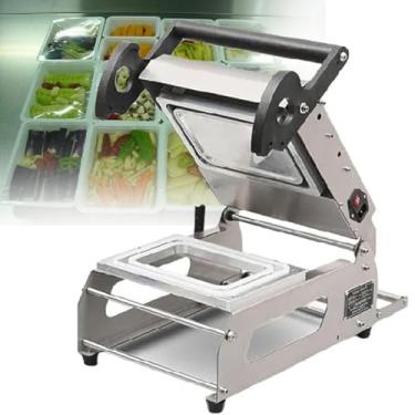 Imagem de HYUIO Máquina automática de selagem de alimentos, seladora manual de bandeja, máquina de embalagem de lancheira, máquina de embalagem de alimentos para vedação de recipientes de alimentos