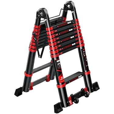 Imagem de Escadas, escada telescópica de telesextensão multiuso Alumiextensível Escada dobrável portátil com dobradiças de barra estabilizadora e polia 150 kg para trabalho ao ar livre/5,8 m