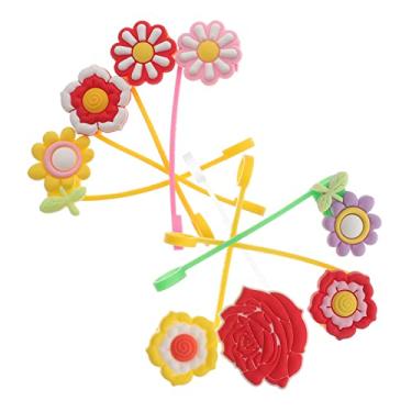 Imagem de 8 peças adoráveis capas de palha de flores de desenho animado divertidas para copos, topos reutilizáveis, capas de ponta de bebida, acessórios de decoração de festa