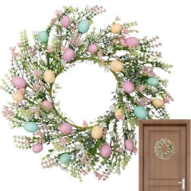 Imagem de Guirlanda de porta de Páscoa, guirlanda de primavera de ovo colorido, flor artificial, guirlanda de Páscoa - Decorações de Páscoa de fazenda com galhos mistos para porta para parede