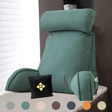 Imagem de Travesseiro premium para descanso de cama com descanso de braço, rolo de pescoço e suporte para as costas, almofada de leitura para suporte para as costas da cama, travesseiro de descanso lavável para