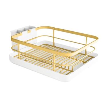 Imagem de Escorredor de pratos para balcão de cozinha | Escorredor de pratos com drenagem, organizador de utensílios compacto, prateleira de cesta para pia interna, casa, trailer, família