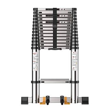 Imagem de Escadas, escada de extensão telescópica de alumínio mais alta, com faixa de 75 mm de largura, barra estabilizadora e rodas, para escritório em casa e ao ar livre/5 m/16,4 pés
