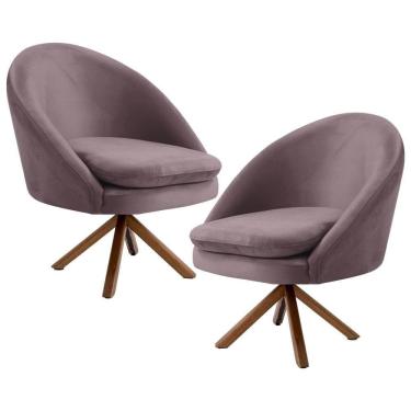 Imagem de Kit 2 Poltronas Decorativas Giratórias Base Giromad Madeira Rafa C-305 Veludo Rosê - Domi
