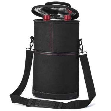 Imagem de Bolsa de vinho ALLCAMP com 2 garrafas – Bolsa térmica portátil acolchoada de lona para viagem, restaurante BYOB, degustação de vinhos, festa, ótimo presente de Natal para amantes de vinho, preto