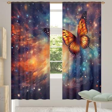 Imagem de 2 conjuntos de painéis universo borboleta galáxia cortinas transparentes arejadas com filtro leve painéis de cortina leve cortina de porta janela para sala de estar, quarto, jantar, 192 cm de