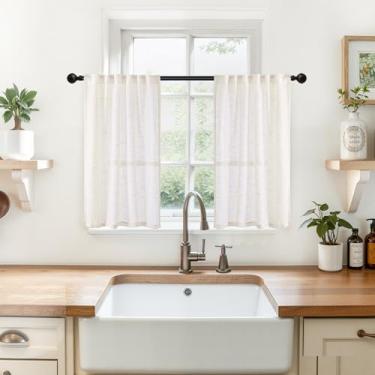 Imagem de YoungsTex Cortinas Linen Cafe 61 cm de comprimento - Meia cortina pequena semitransparente com bolso para varão aba traseira rústica natural para banheiro cozinha janelas sobre pia, 2 painéis, 73 x 61