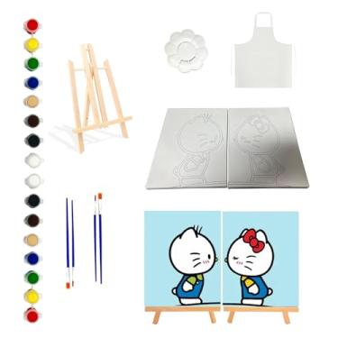 Imagem de Pacote com 2 kits de pintura para casais para encontros noturnos | Kit de sorvete e pintura para adultos com telas pré-desenhadas, tintas acrílicas, pincéis e cavaletes | Kits de pintura divertidos