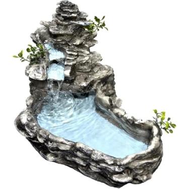 Imagem de Fonte Decorativa em Cascata com Pedras Artificiais, Cinza, Iluminação LED, Design Zen para Jardim e Decoração Interior