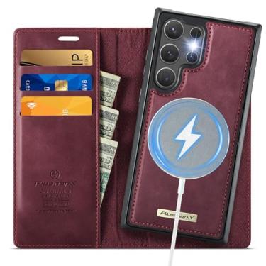 Imagem de PlusnapX Capa carteira para Samsung Galaxy S24 Ultra compatível com Magsafe, 2 em 1 couro PU flip com bloqueio de RFID, suporte para cartão, à prova de choque, capa magnética destacável para Galaxy