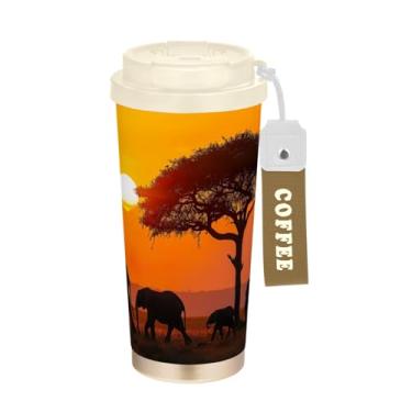 Imagem de Blueangle Caneca de café isolada para viagem família elefante - copo de aço inoxidável à prova de derramamento e vazamento para acampamento e ar livre, garrafa de água reutilizável de 582 ml com tampa
