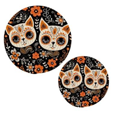 Imagem de Blueangle 2 peças de suporte de panela de tripé The Dead Cat - conjunto de pegadores de panela de tecido redondo - almofadas quentes trançadas de algodão - porta-copos - tapetes de mesa para cozinhar