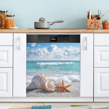 Imagem de SEHANY Capa magnética de máquina de lavar louça, estrela do mar, mar, praia, adesivos magnéticos decorativos antiarranhões para painel de geladeira e lava-louças, decoração personalizada de cozinha