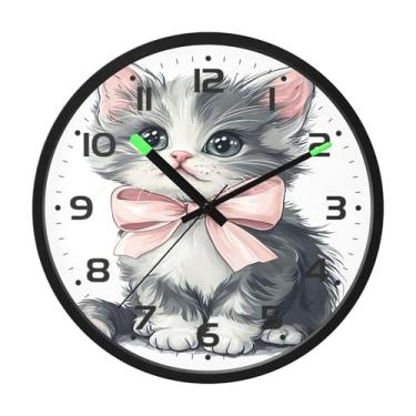Imagem de SEHANY Relógio de parede de gato fofo, silencioso, sem tique-taque, operado por bateria, controle de som, luz noturna, relógios de parede para sala de estar, cozinha, quarto, escritório, decoração de
