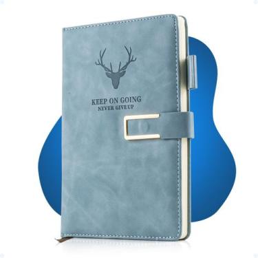 Imagem de Caderno Diário A5 100 Folhas Com Fecho Magnético Capa Couro - Hxt, Azu