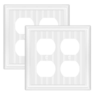 Imagem de Placa de parede de metal para tomadas elétricas, placas decorativas de interruptor branco off-white, placa de cobertura de interruptor de luz, placas de parede de 2 gangs (tomada dupla dupla, pacote