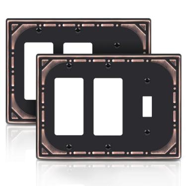 Imagem de Combinação de metal para interruptores de luz, placa de parede, 1 interruptor/2 placas decorativas, bronze polido a óleo, placa de parede decorativa, estilo retrô clássico, pacote com 2