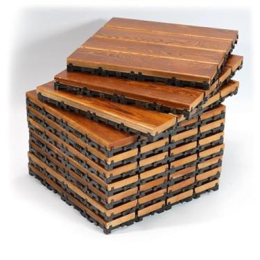 Imagem de SPXMQSS Tábuas de deck, piso externo para jardim, azulejos de piso de madeira azulejo de convés interligados para uso interno e externo 30 x 30 x 2,8 cm marrom 33 peças