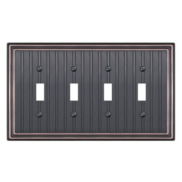 Imagem de Placa de parede de metal para tomadas elétricas, placa decorativa de bronze envelhecido para interruptor, placa de cobertura de interruptor de luz, placas de parede de 4 faixas (interruptor quádrupla