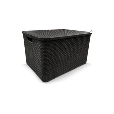 Imagem de Caixa Organizadora Empilhável Rattan, 7 Litros, Preta, Plástico, 16x28x18cm, 300g