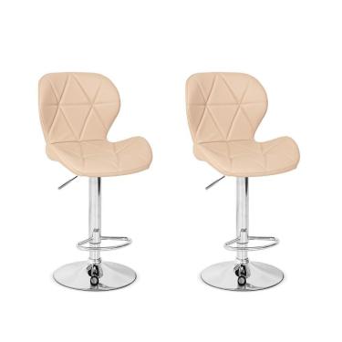 Imagem de Conjunto 02 Banquetas Slim Couro Pu Regulagem de Altura Nude