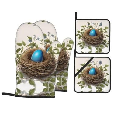 Imagem de Conjunto de luvas de cozinha com suporte de tampa, luvas de forno resistentes ao calor para manusear panelas quentes, grelhar, churrascos, kit de 4 peças.