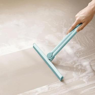 Imagem de 1 peça de cabeça giratória dobrável de limpador de vidro com aderência ergonômica, armazenamento compacto para janelas de arranha-céus, portas de chuveiro, vidro de carro, azul