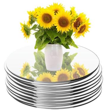 Imagem de Pacote com 14 espelhos redondos de acrílico para centros de mesa, 15 cm, 20 cm, adesivos autoadesivos para parede, casa, sala de estar, quarto, decoração, espelhos pequenos para artesanato (25,4 cm