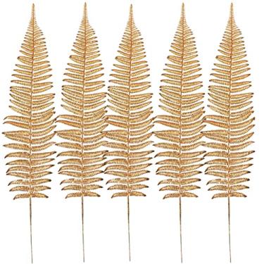 Imagem de CATTREE Plantas de samambaia douradas artificiais folhas grandes de 58,4 cm - pacote com 5, samambaias falsas de Boston decoração de plantas douradas de plástico com folhagem falsa arbustos folha simulada para festa de casamento mesa central decoração DIY