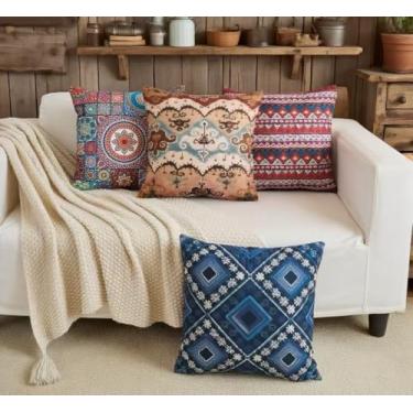 Imagem de GV DUOKE Capas de almofada com estampa boêmia para sofá, 50 x 50 cm, conjunto de 4 capas quadradas decorativas de fazenda, vintage, para sofá, sala de estar, quarto, pátio, varanda
